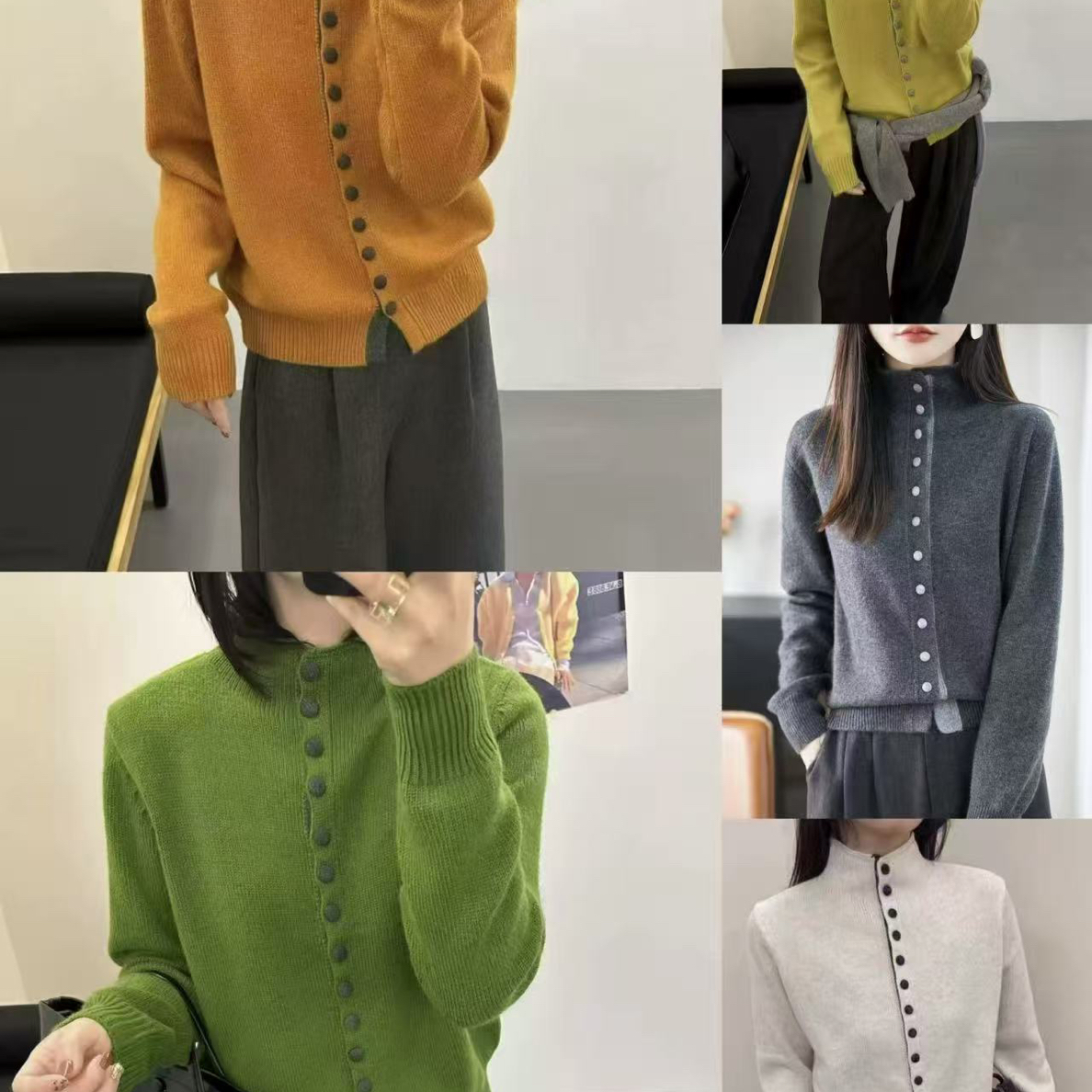 董小姐/韩系半高领单排扣温柔针织开衫新款气质长袖毛衣
