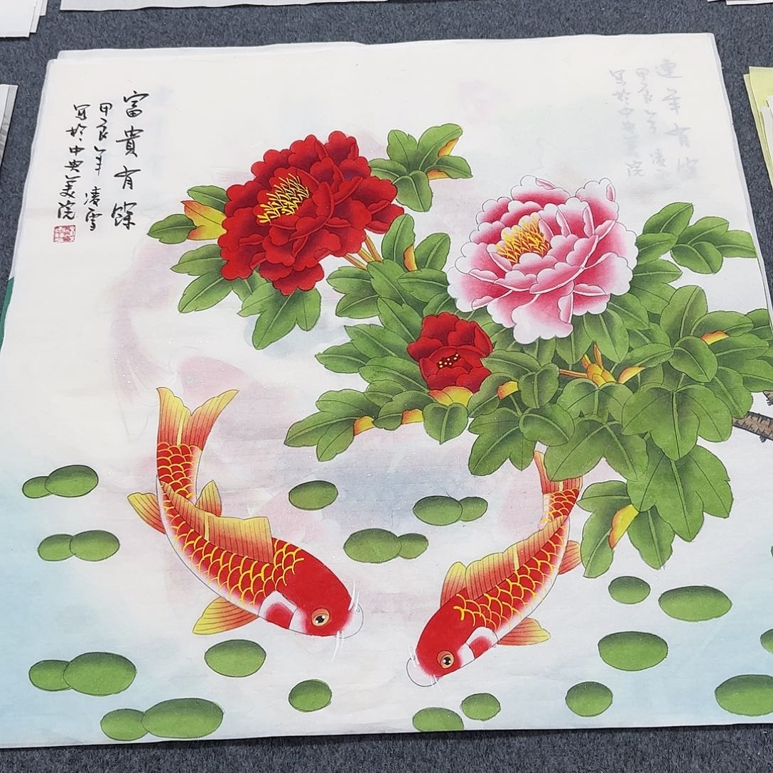 国画尺寸70X70手绘作品 