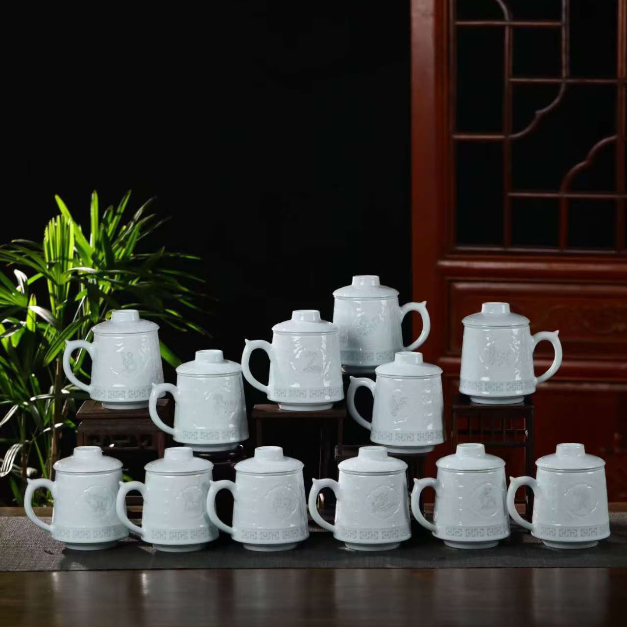 景德镇陶瓷茶杯十二生肖玲珑杯茶水分离礼品老板杯带盖个人专用杯