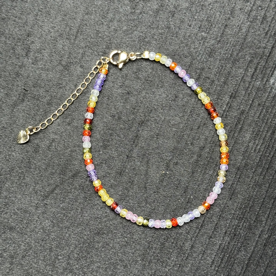 铜合金合成锆石手链 七彩锆石2*3mm算盘珠刻面手链