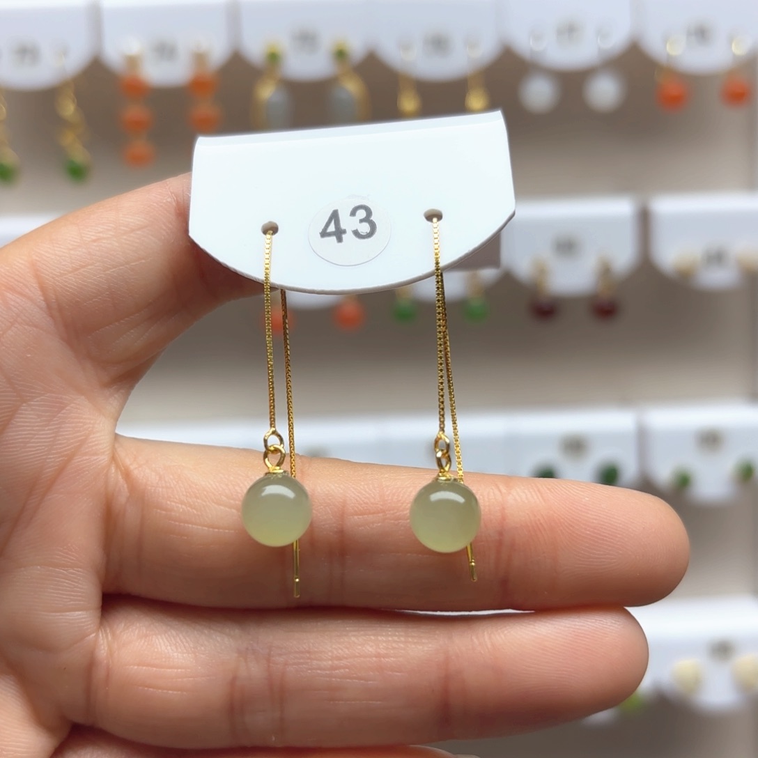 和田玉耳饰银S925镶嵌