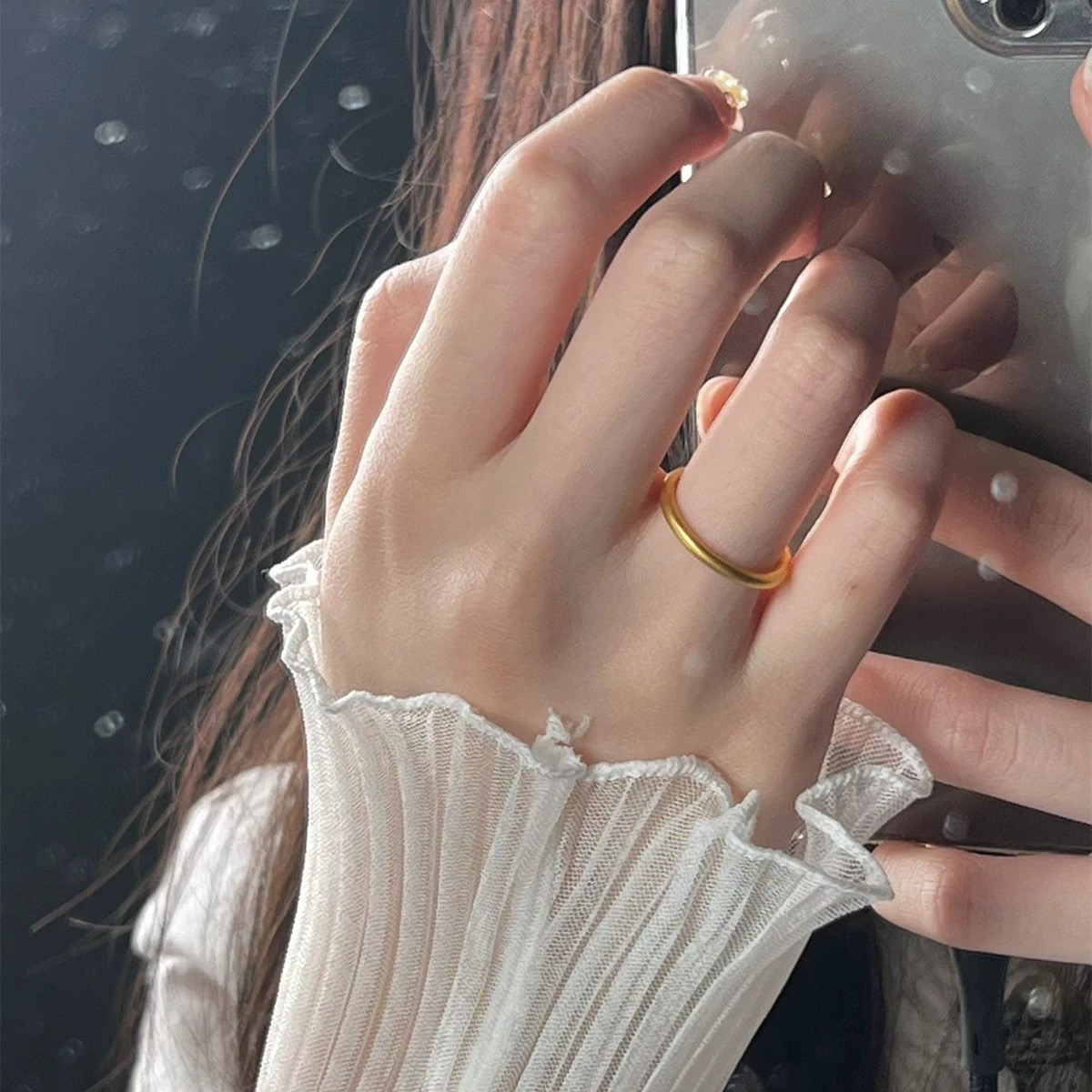 足银戒指 足银古法素圈戒指网红时尚百搭情侣小众简约