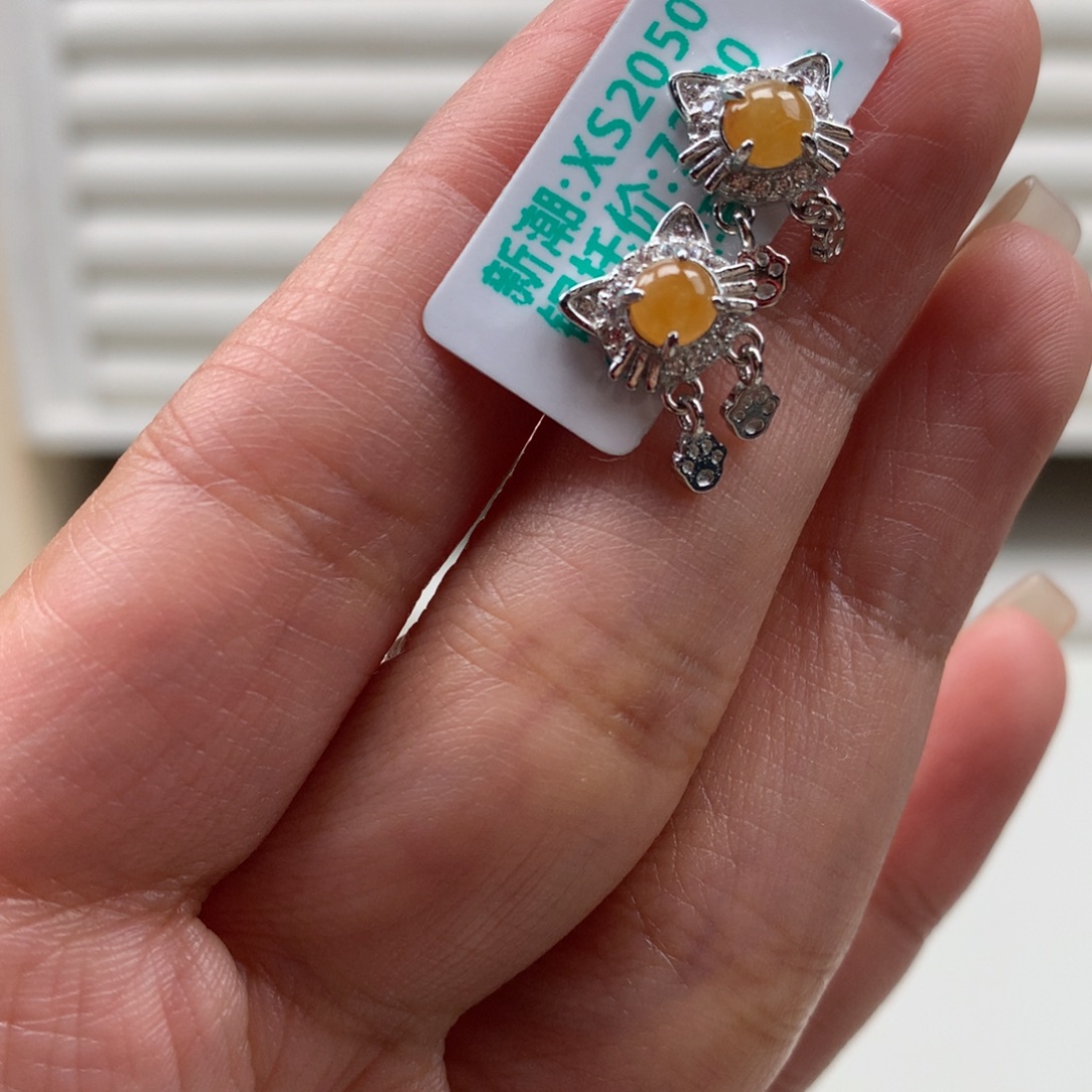 翡翠银S925镶嵌颈饰耳钉