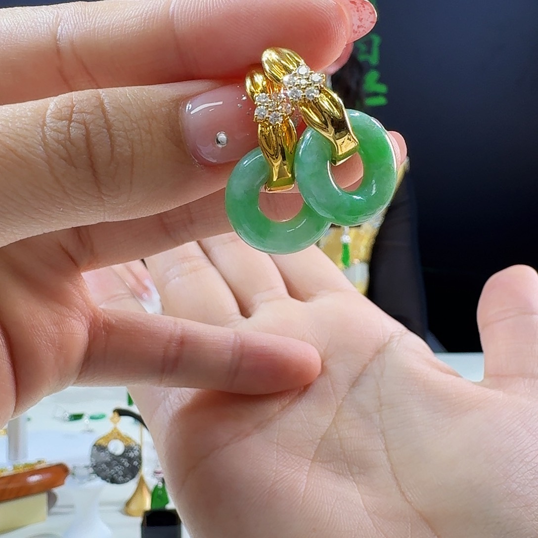 翡翠耳饰18K金镶嵌18k镶嵌