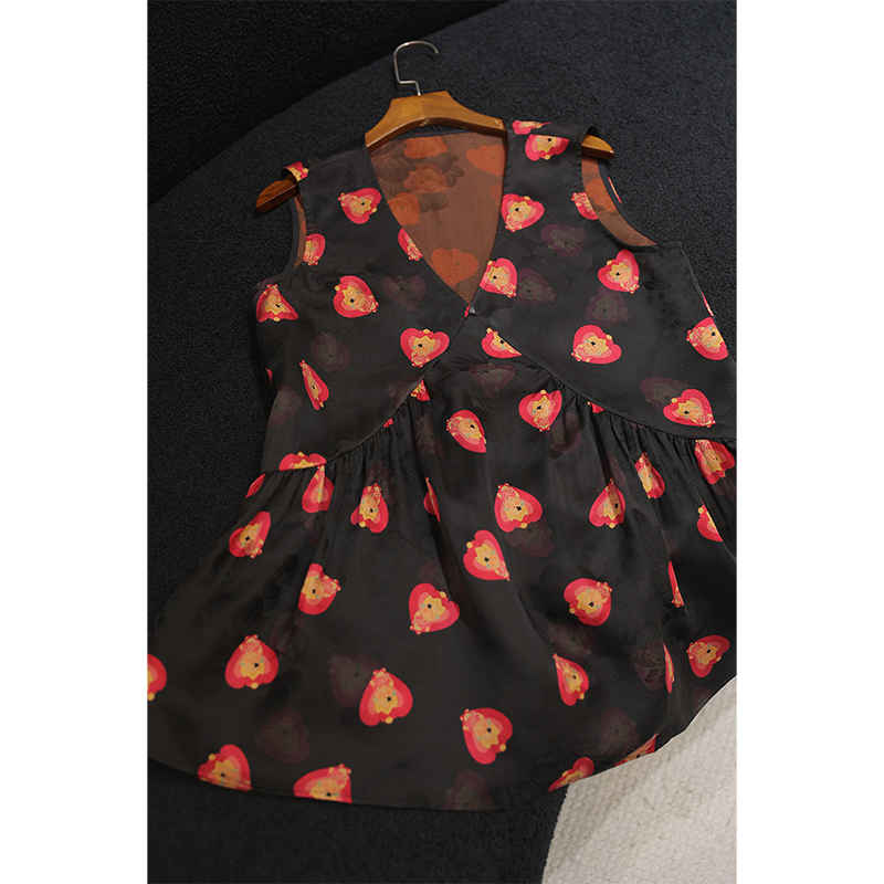 【欣芸】良辰媄锦桑蚕丝红云纱无袖国风上衣衣长约68CM