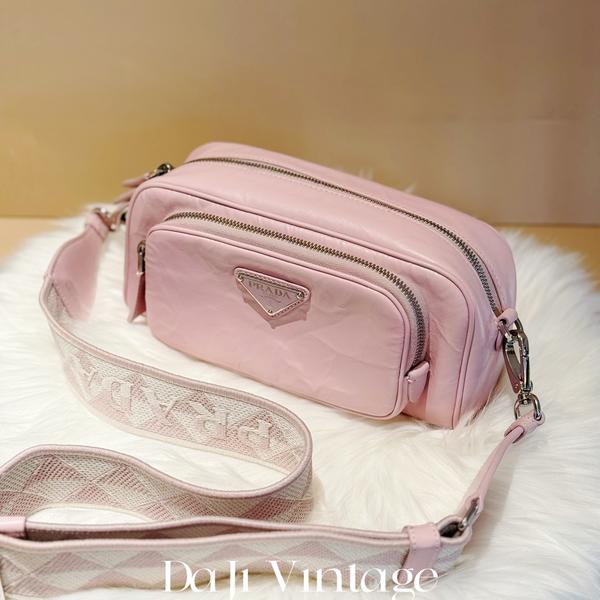 大吉中古/Prada普拉达褶皱纹理粉色斜挎单肩包