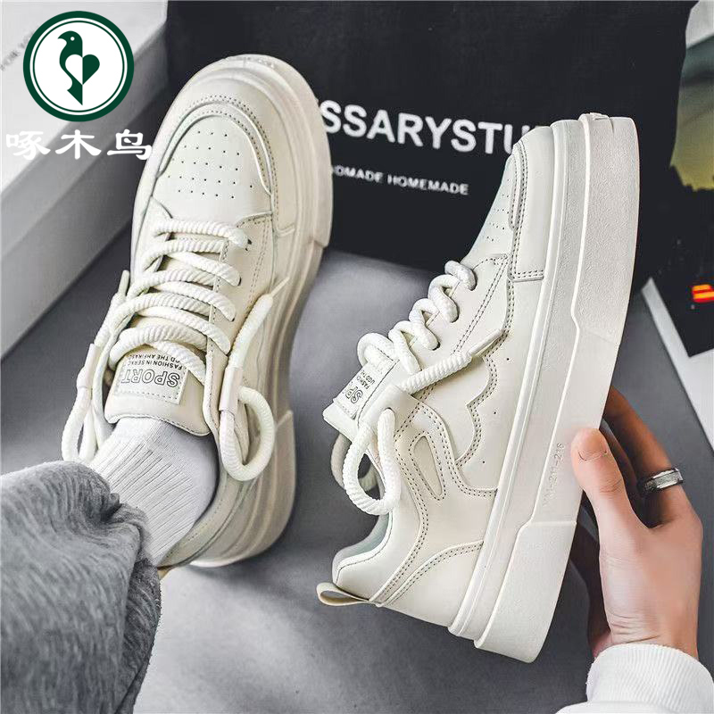 啄木鸟男鞋新款透气时尚软底休闲小白鞋子男款百搭高级感运动板鞋