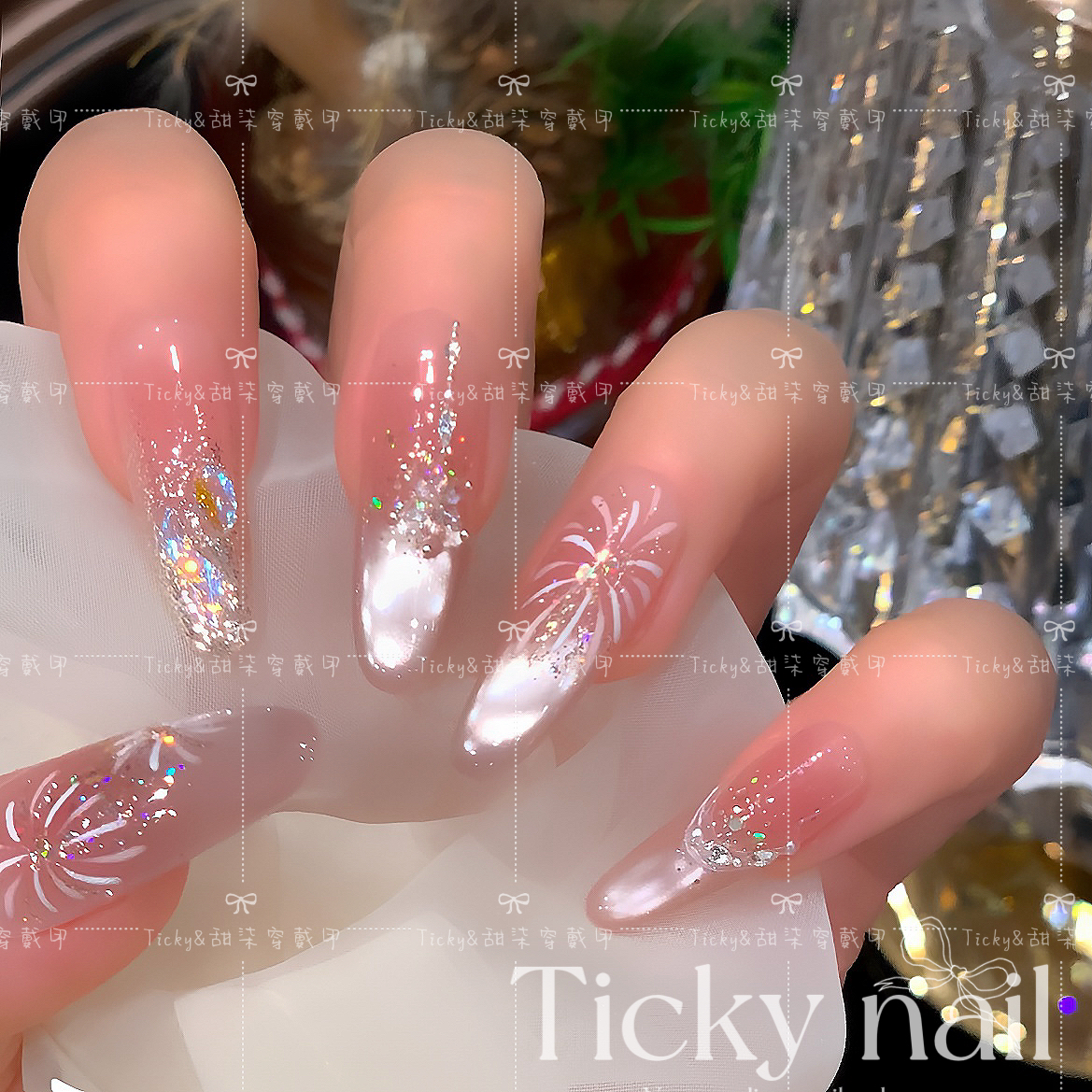 【火舞银花】爆闪烟花轻奢纯欲猫眼美甲纯手工穿戴甲