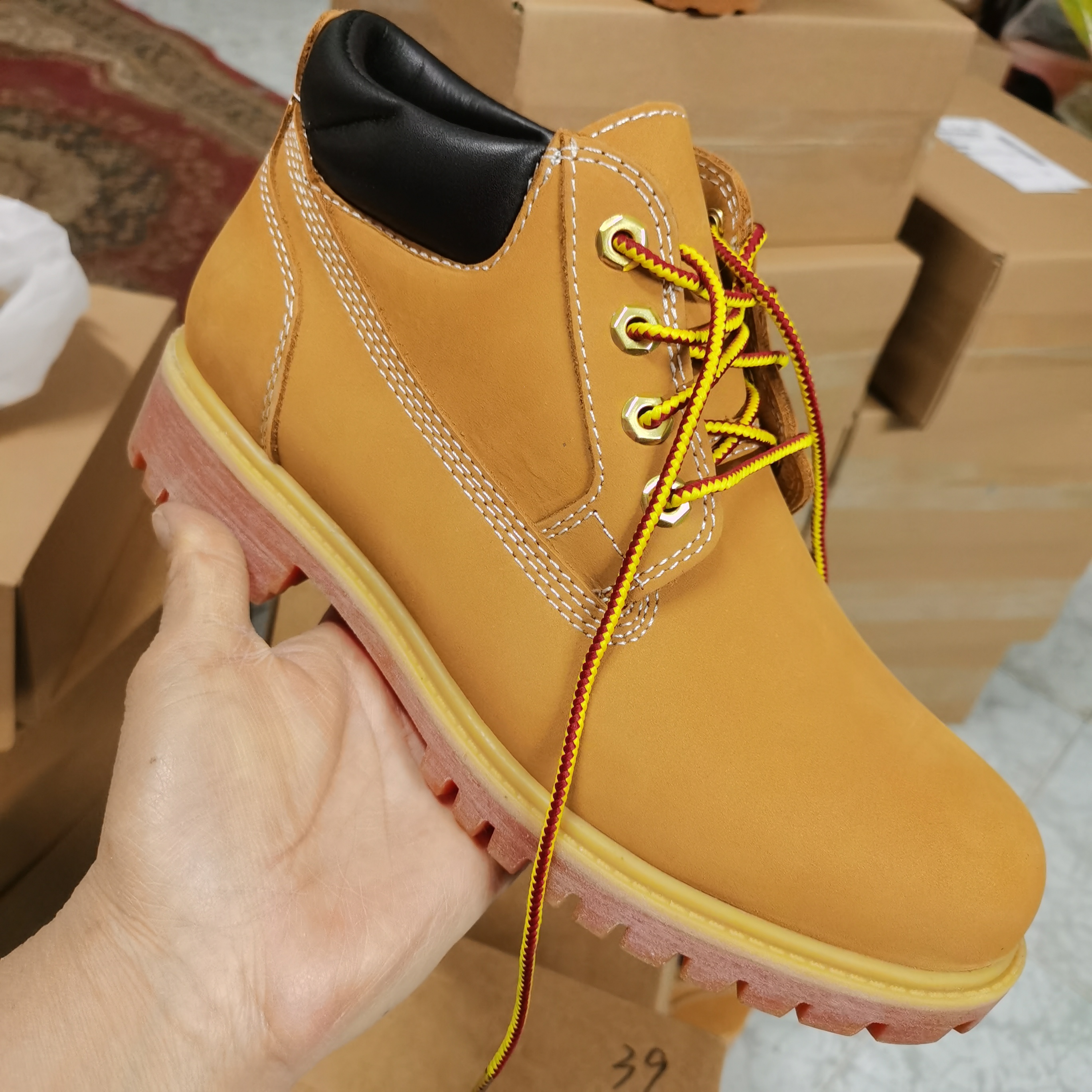 工装鞋男士黄色休闲圆头防水磨砂皮经典高帮大黄靴蒙古靴鞋子男款
