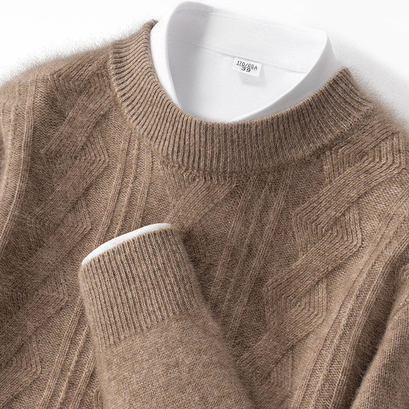 秋冬新款男士加厚羊绒衫扭花半高领长袖套头大码宽松针织毛衣内搭