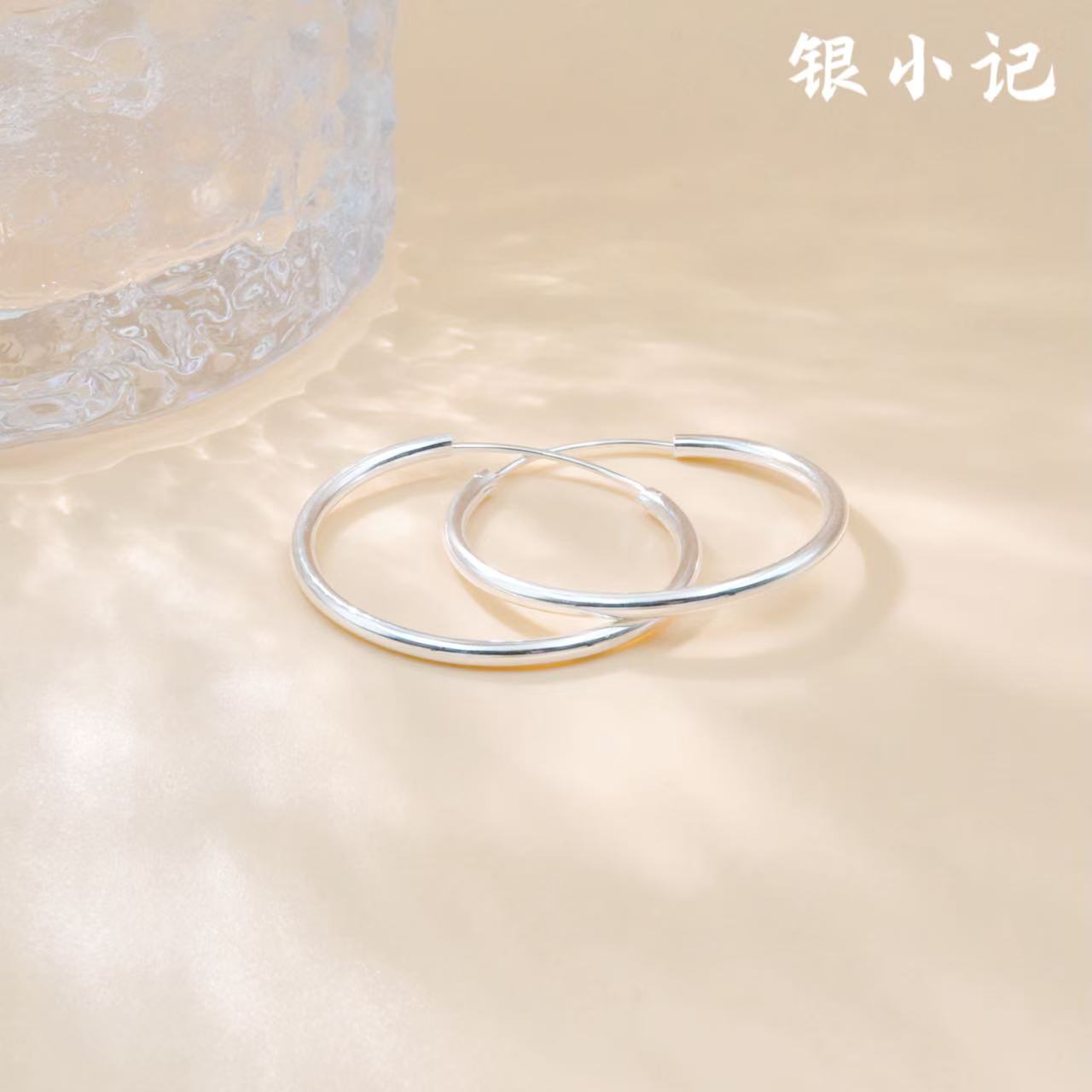 足银耳饰 银小记足银耳饰素耳圈气质大圆圆耳环素款大耳圈