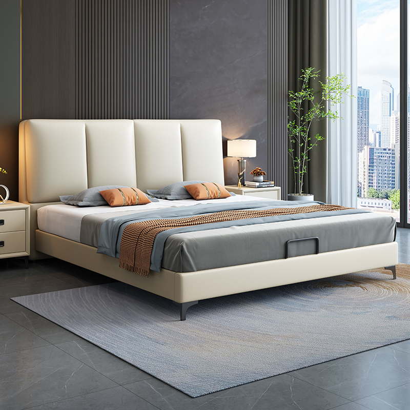 皮床现代简约双人床储物1.5米实木婚床主卧室皮艺床小户型意式床