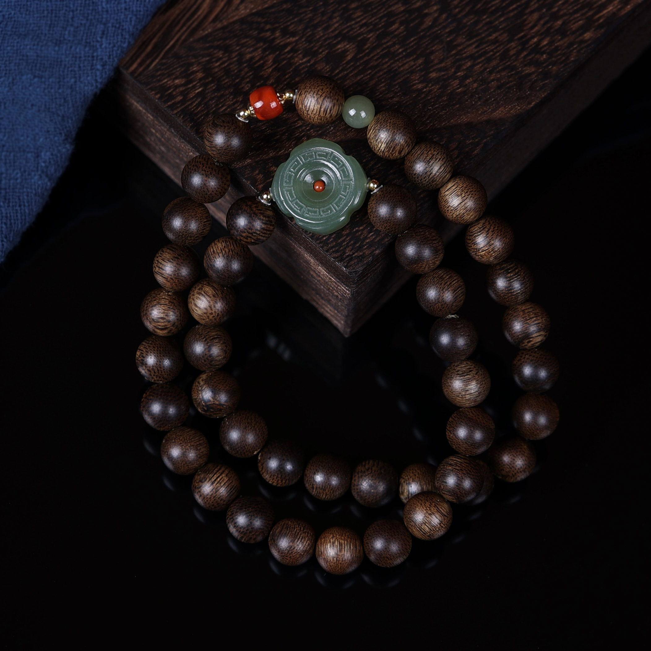 沉香沉香手串-帝王紫棋楠0.8平安扣双圈款