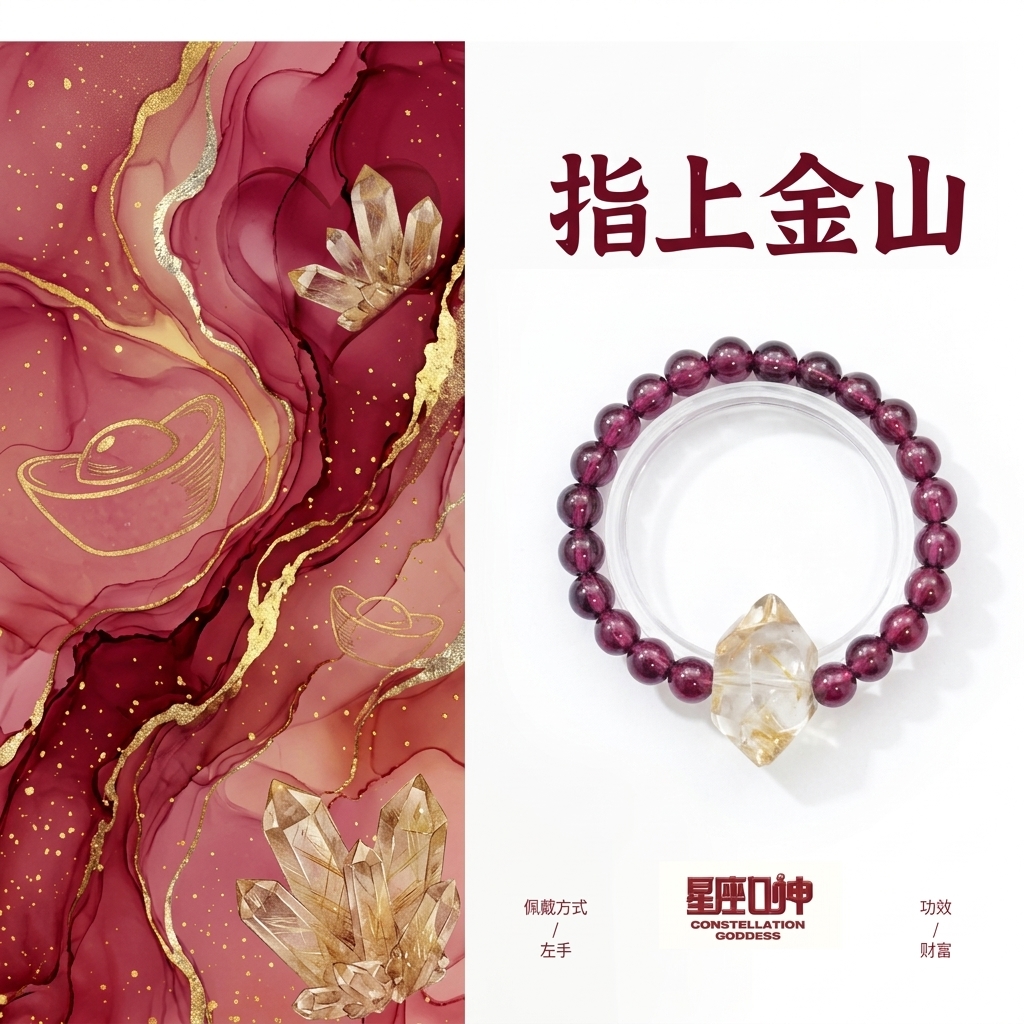 指上金山——星座女神严选黄塔晶双尖，紫牙乌设计款戒指