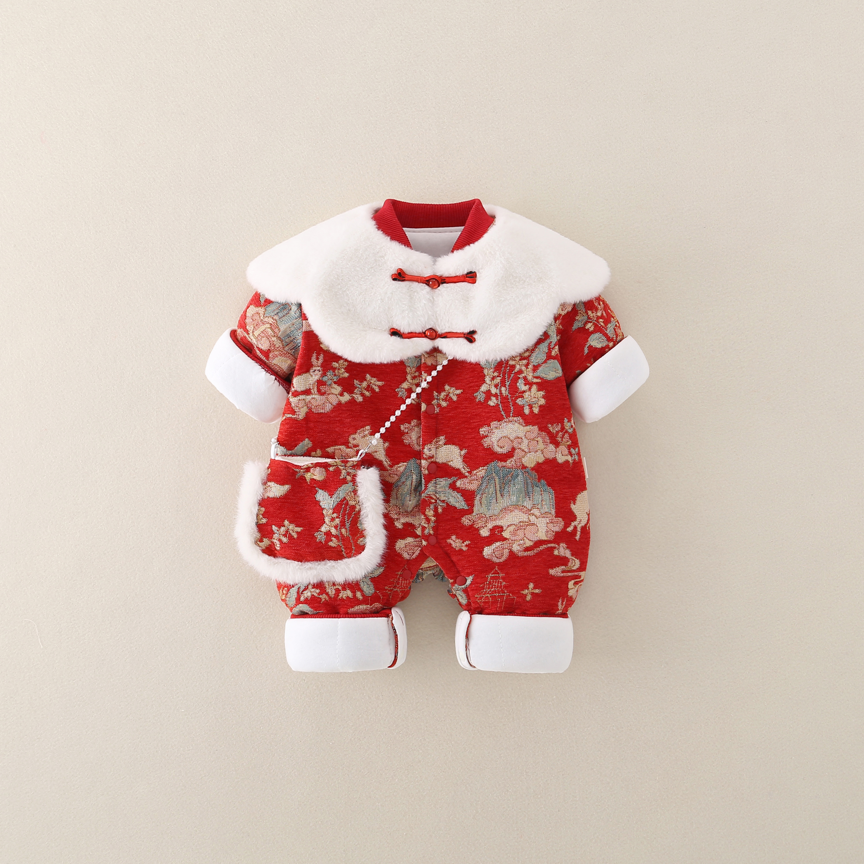 婴儿冬装拜年服新生女宝宝冬季连体衣国风周岁礼服冬款洋气外出服