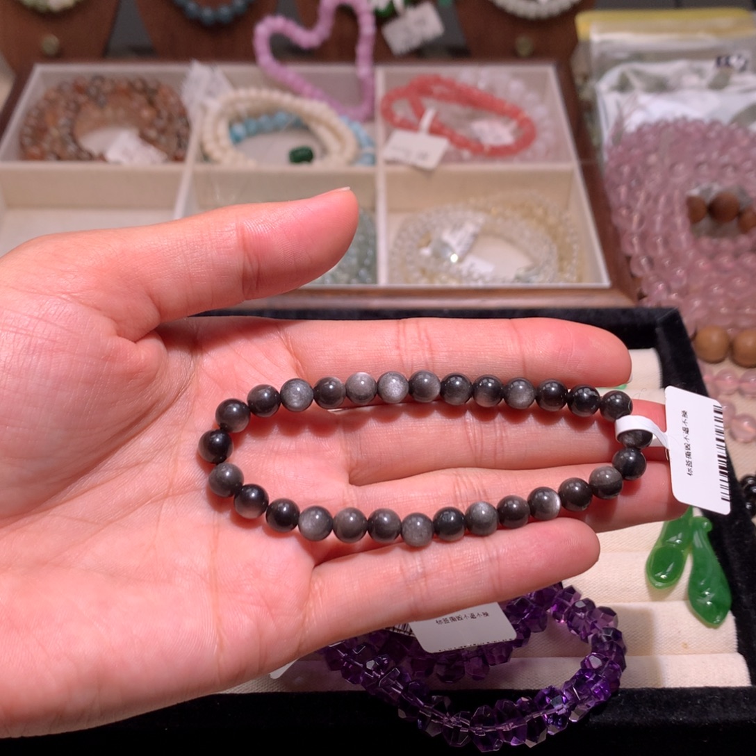 ****饼黑曜岩未镶嵌手链黑曜石