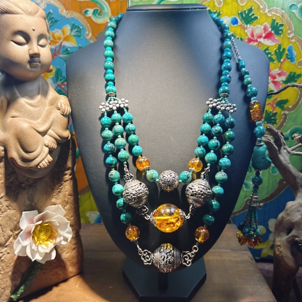 925银珐琅银制品 锦象原创设计个性三层特色毛衣链