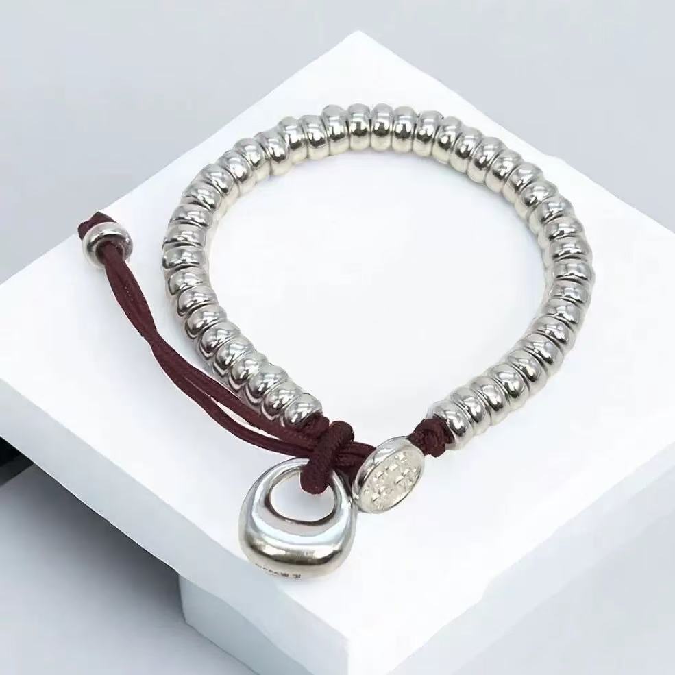 银盘缠手链银坨平安喜乐编织手串红绳手饰