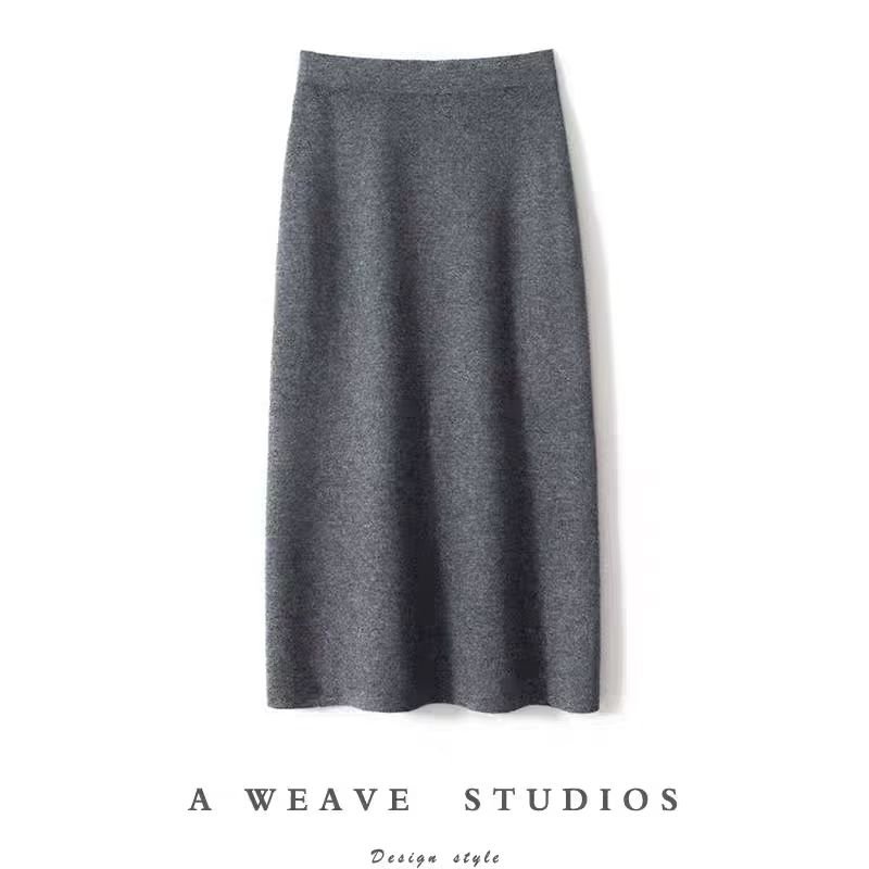 2025新款半身羊毛直筒裙冬季裙子百搭修身显瘦纯色裙半身裙秋冬