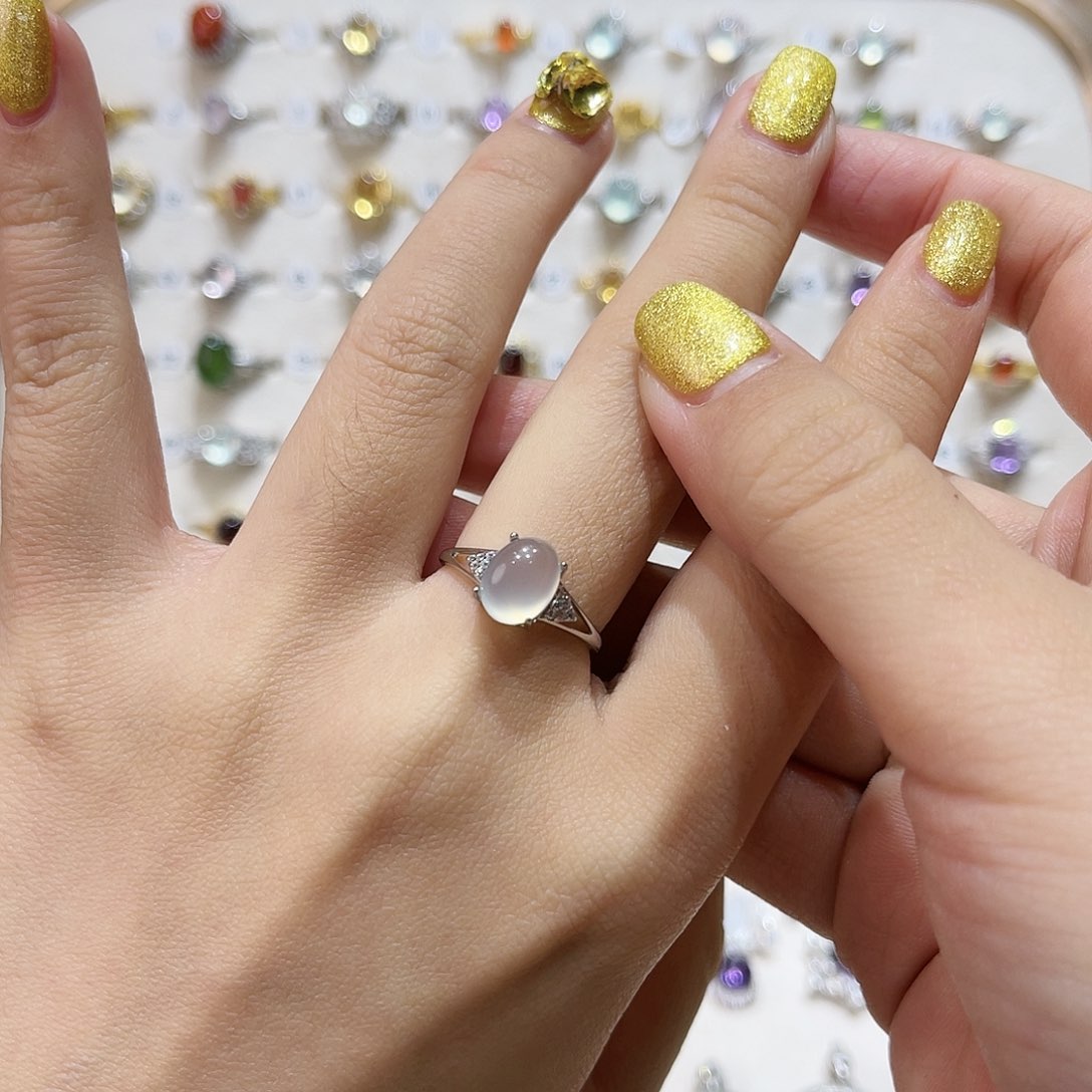 蛇纹石玉戒指银S925镶嵌