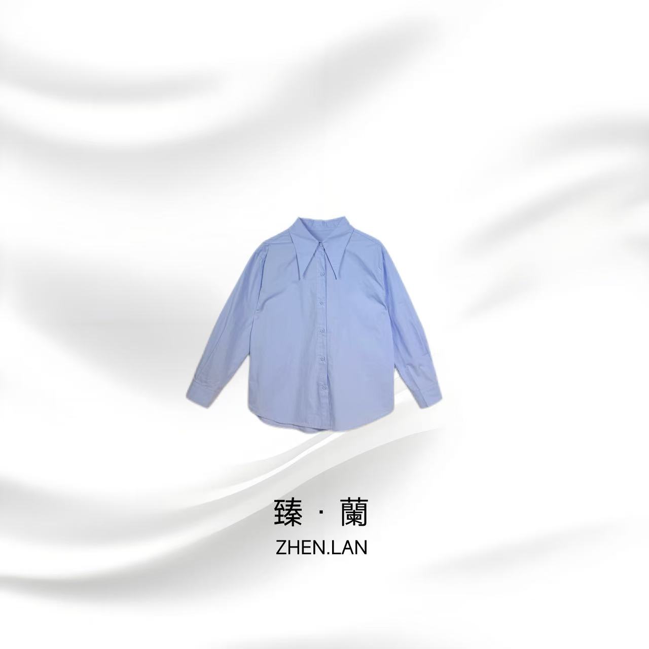 秋冬全棉纯色宽松经典设计款大尖领百搭衬衣