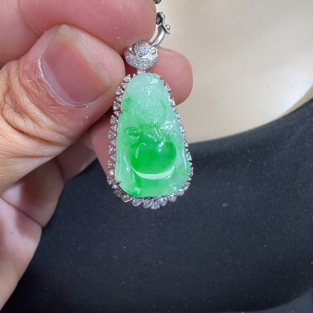 翡翠18K金镶嵌吊坠(不含链)