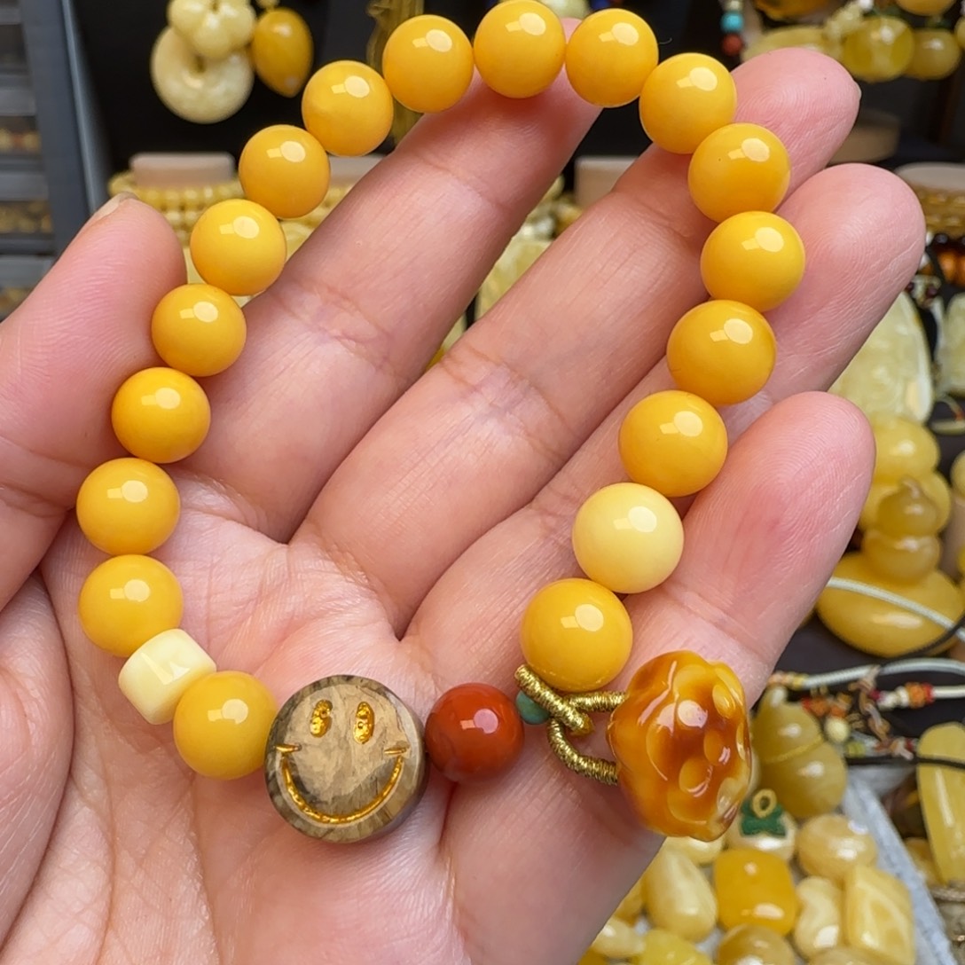 手链琥珀未镶嵌天然鸡油黄蜜蜡圆珠手串