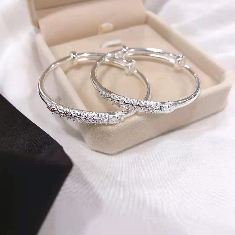 足银手镯 足银手镯027女小众设计孔雀推拉手环伸缩可调节女士镯子