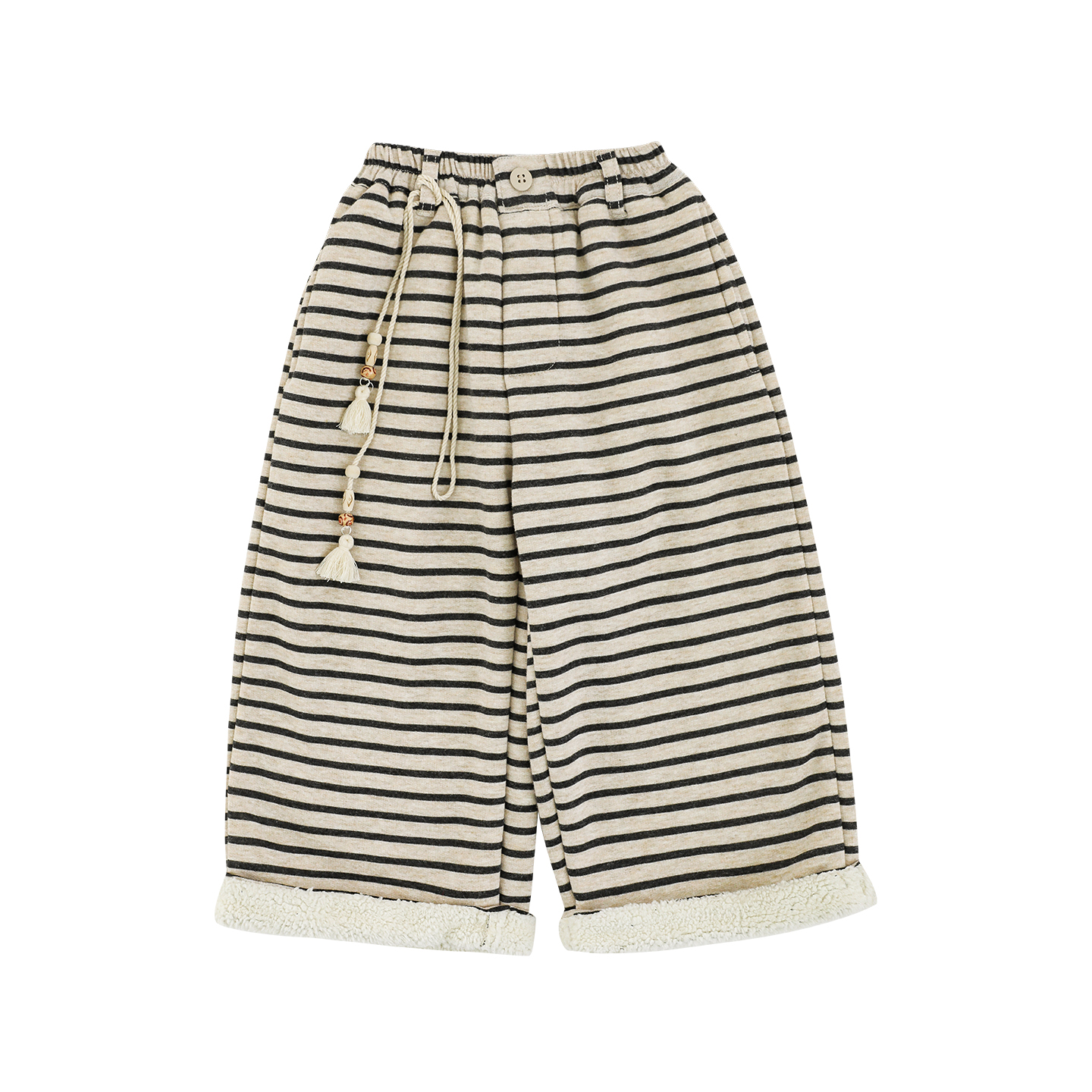 YOEHYAUL/幼悠冬伍波黑白格条纹时尚复古女童童装针织长裤D4733-1