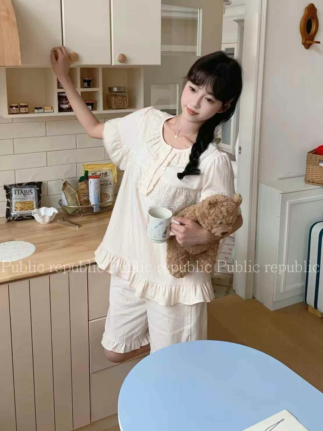 韩版新款 甜美公主风蕾丝花边短袖 套装