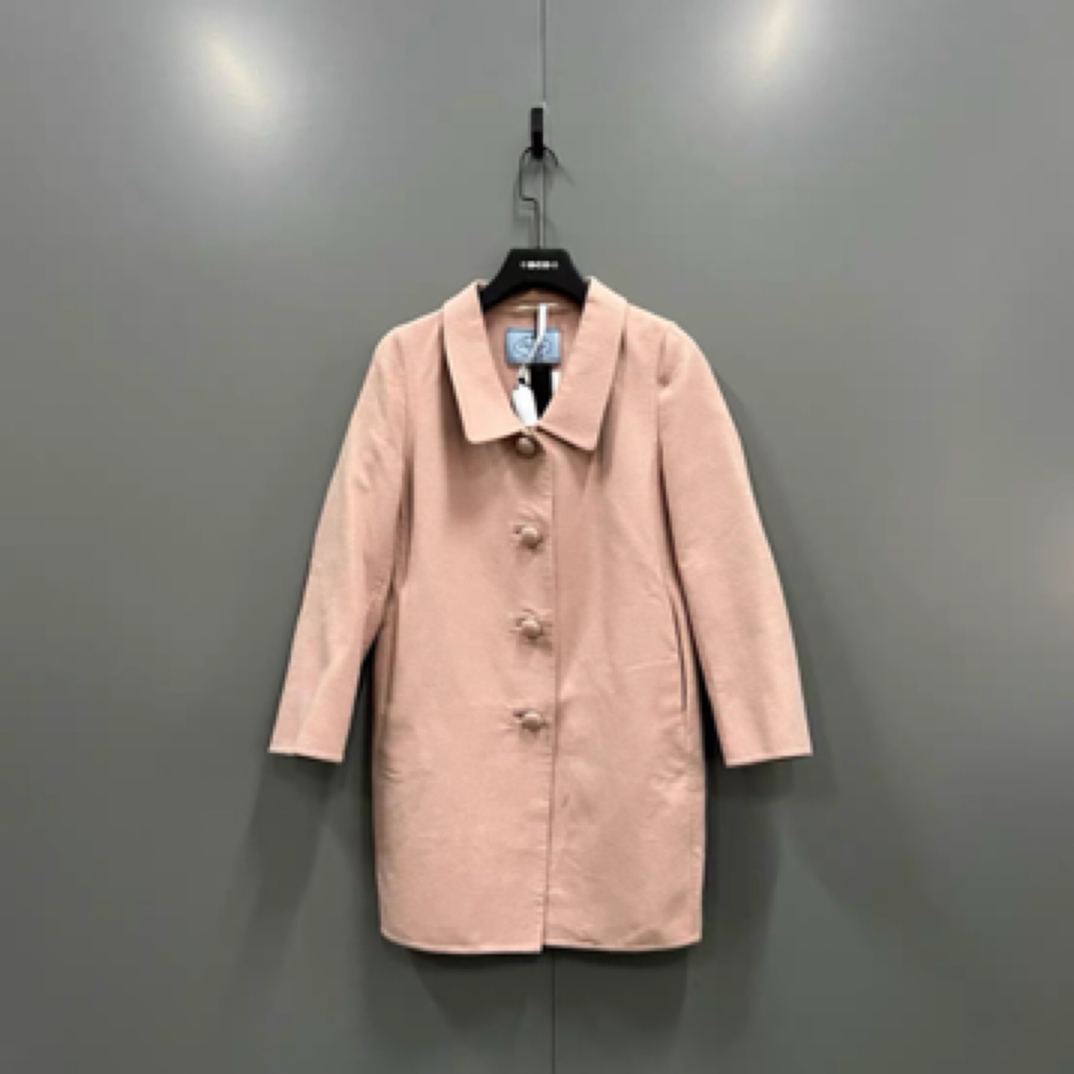 99新 Prada/普拉达 粉色羊毛翻领大衣/42码/A03157