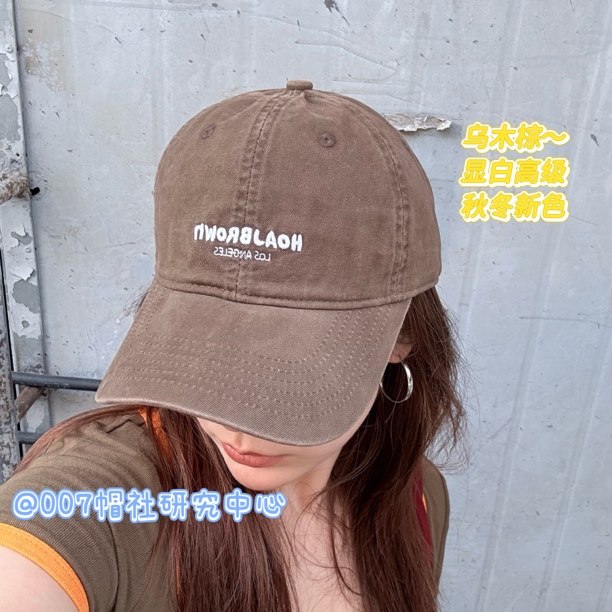 复古字母刺绣藏青色棒球帽女休闲百搭宽帽檐显脸小大头围鸭舌帽子