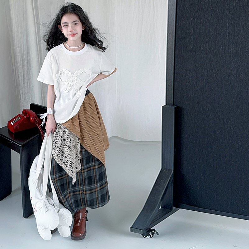 【白弟Maila】女童复古森系网格针织马甲西部风不规则裙子叠穿套装