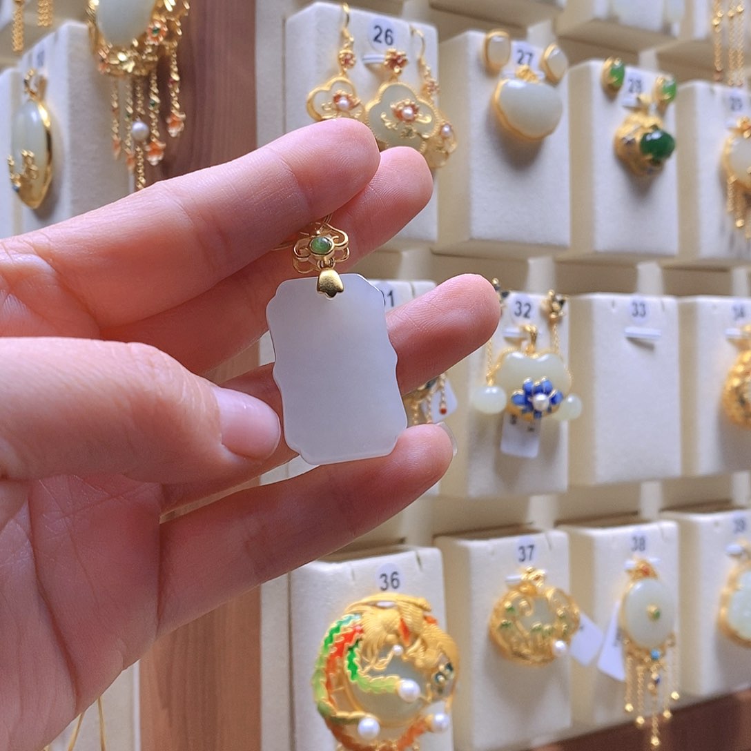 和田玉颈饰银S925镶嵌