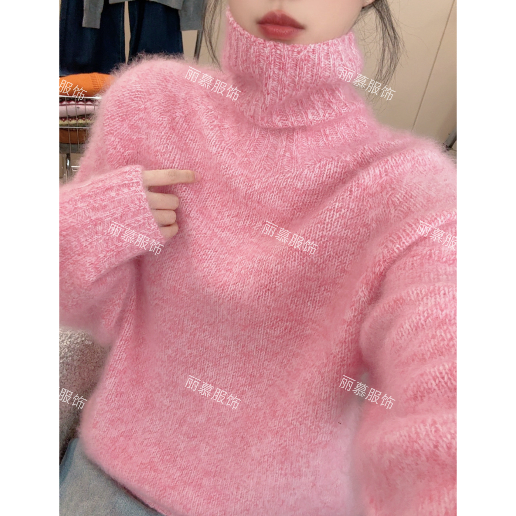 【首尔印象】高领花纱慵懒风软糯潮流韩范风针织毛衣套头2326