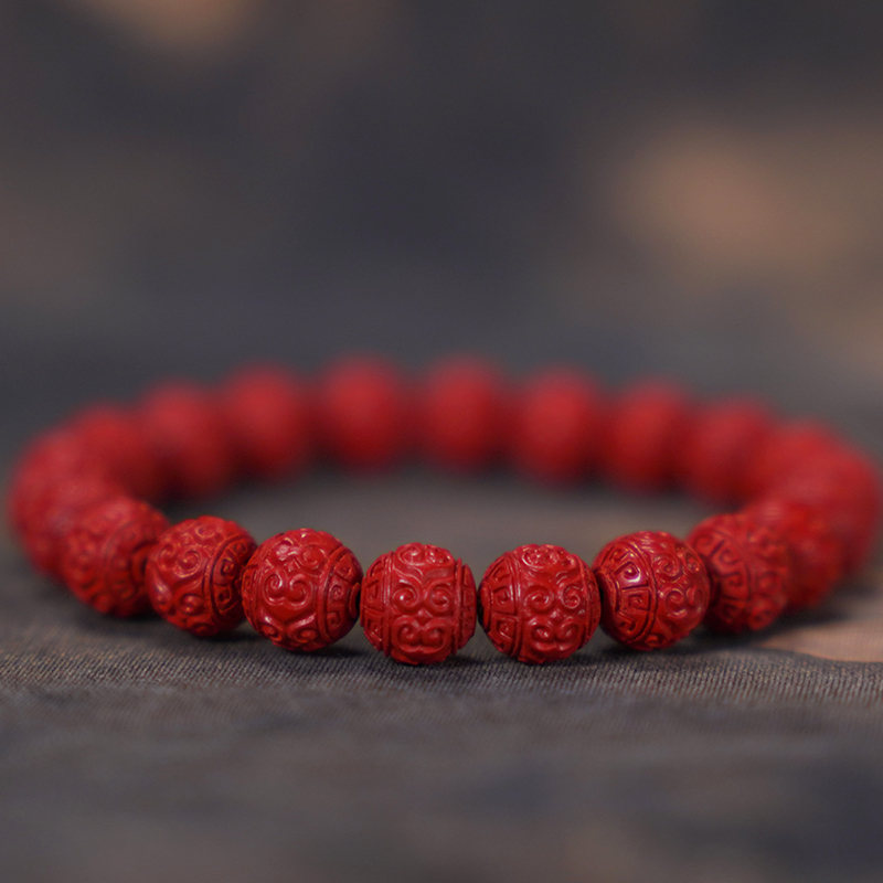 敕炼 含辰砂工艺品红砂回纹珠手串