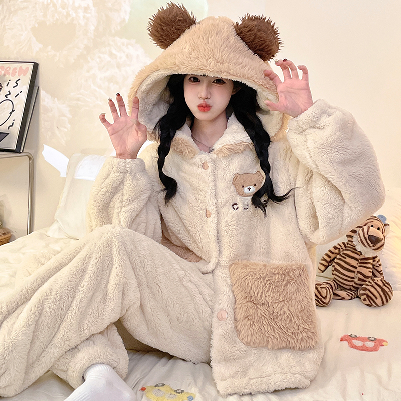 【一整套】爆款睡衣女加绒加厚保暖卡通学生超级可爱睡衣可外穿