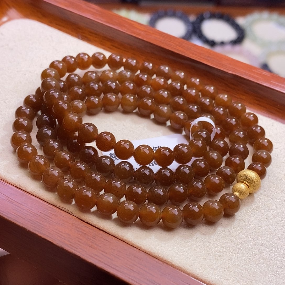 颈饰未镶嵌和田玉新疆且末糖老红糖珠链6m