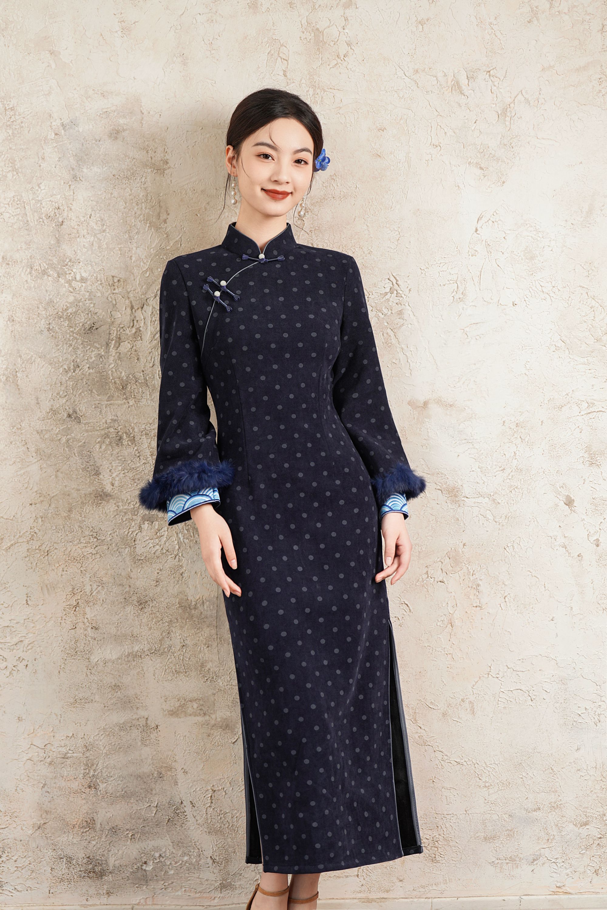 旗袍 长款 秋冬 刺绣 加绒款（衣长约120cm）墨香古韵 C690  