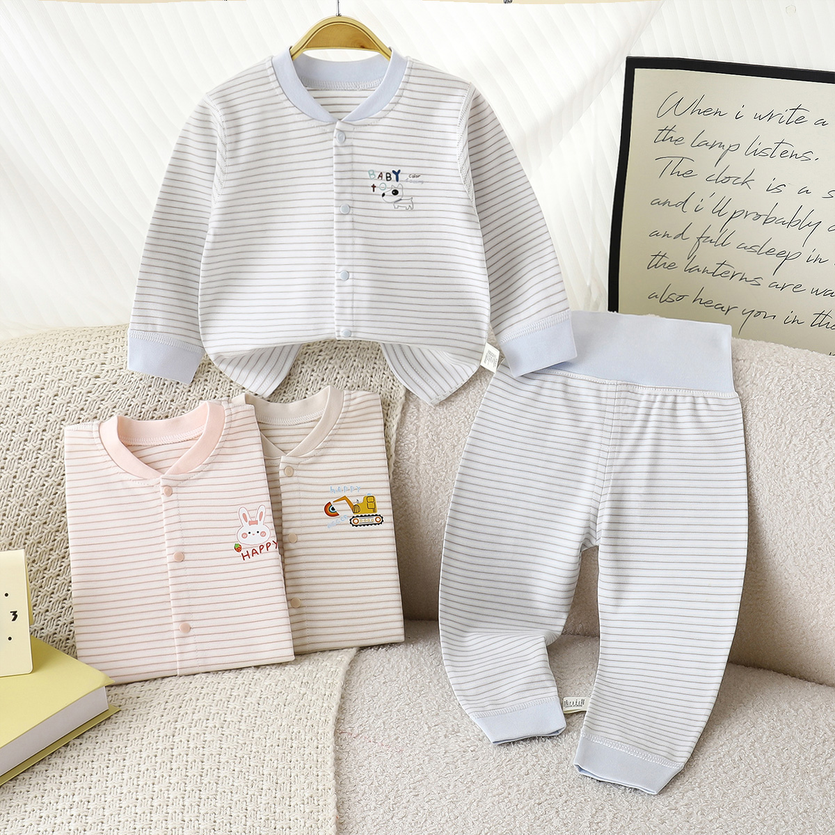 男宝宝纯棉对襟内衣套装婴幼儿无骨睡衣春秋分体高腰护肚秋衣秋裤