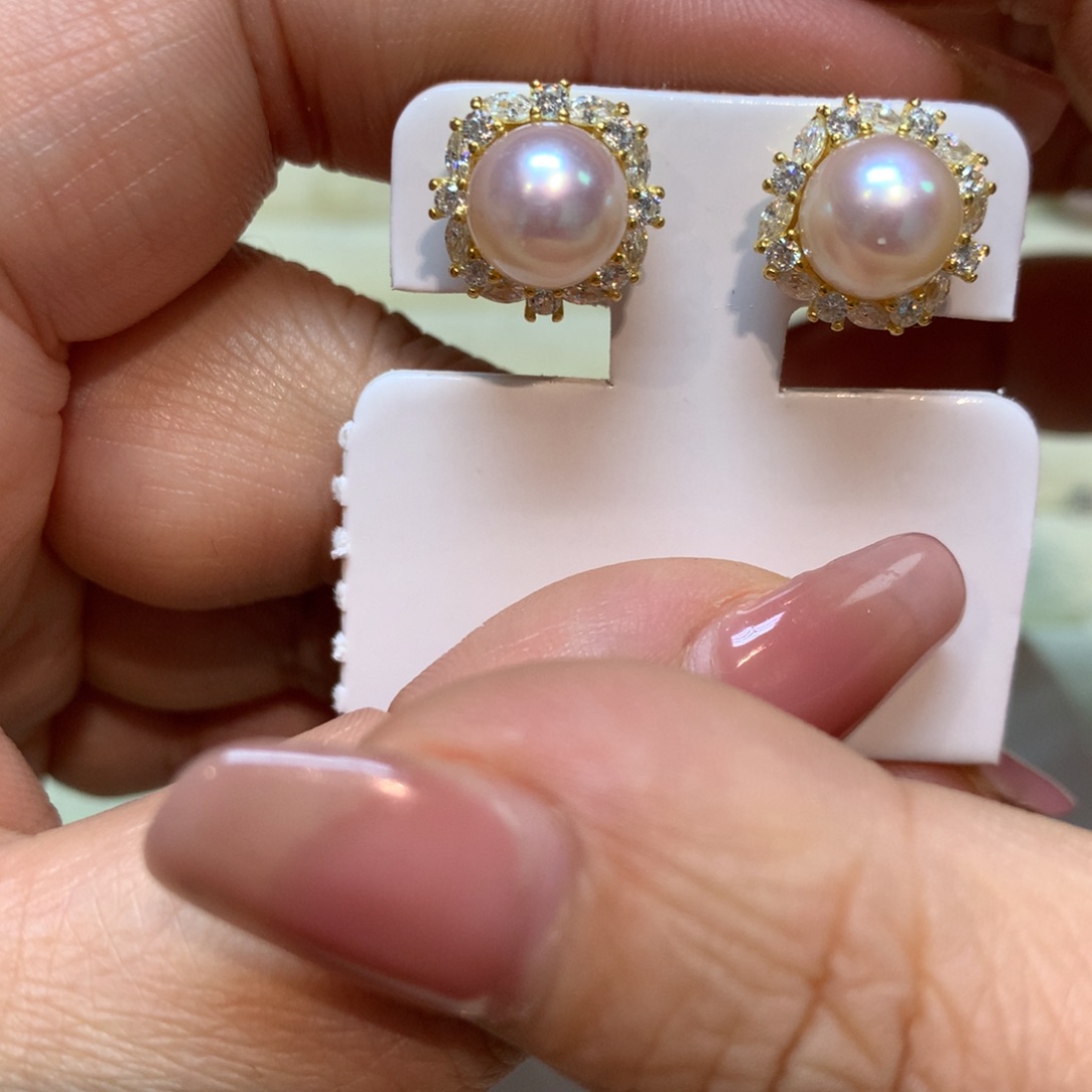 海水珍珠耳饰银S925镶嵌