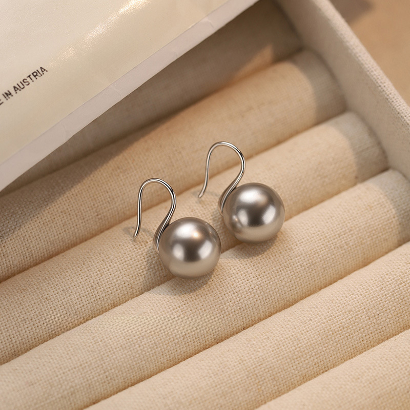 铜合金仿珍珠耳饰 12-13mm高级灰高跟鞋耳钩ESB404