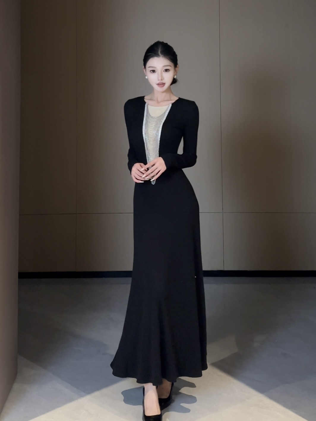 春日部【夜宴流光】设计感修身显瘦连衣裙01308