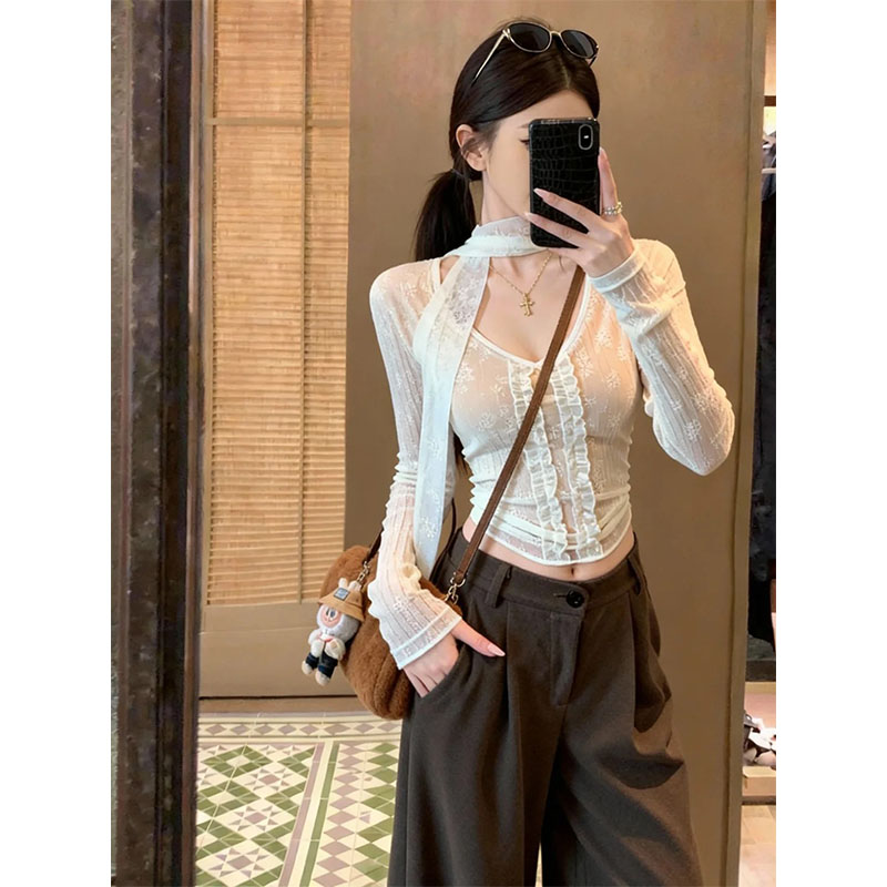 2025韩系设计感御姐风修身显瘦百搭上衣休闲简约宽松阔腿长裤套装