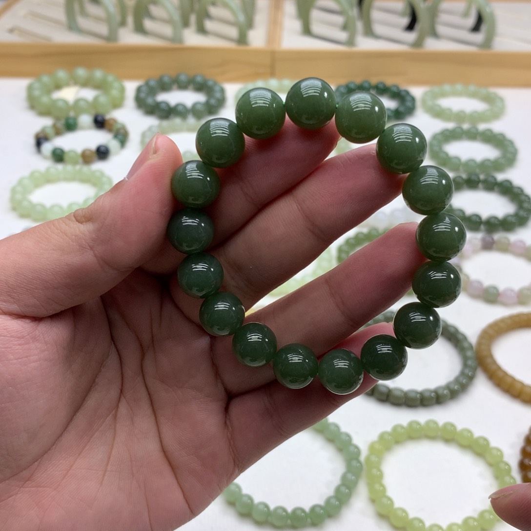 和田玉手串（碧玉12）未镶嵌