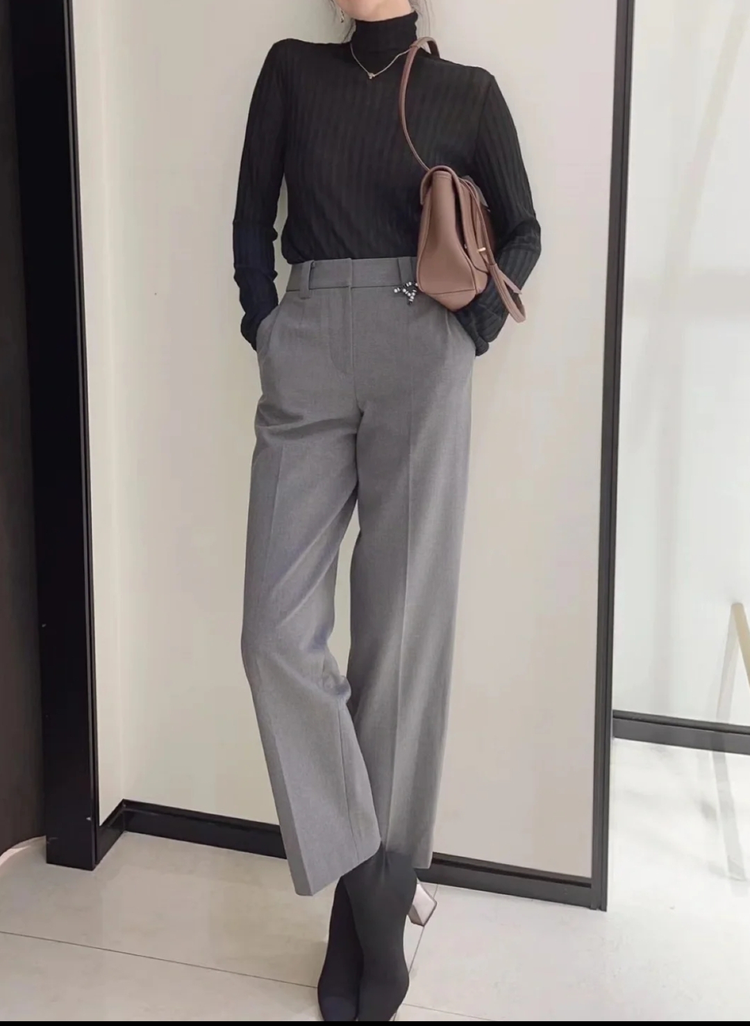 [阿]女士通勤百搭灰色烟管西裤5100336