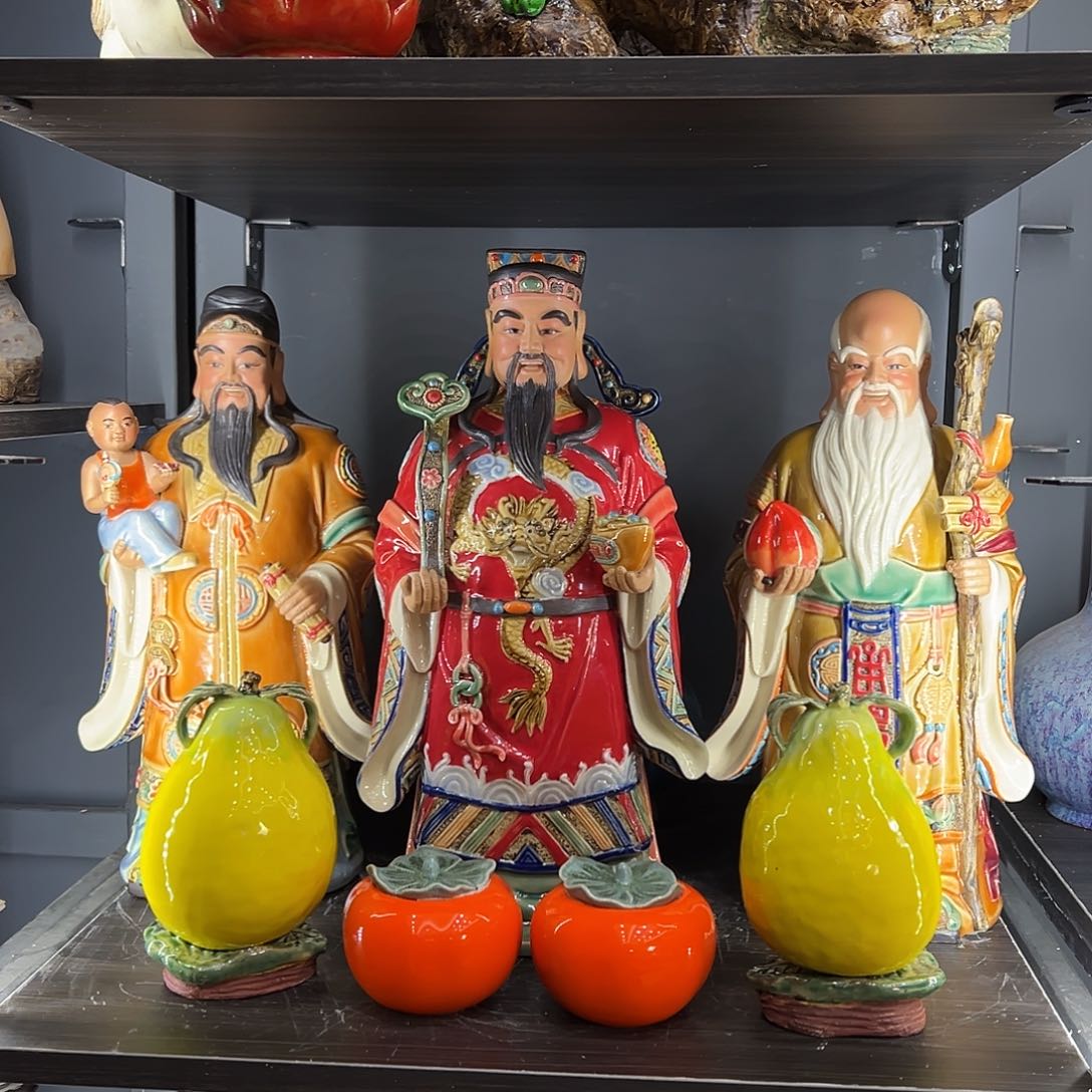 福禄寿石湾陶艺摆件纯手工制作