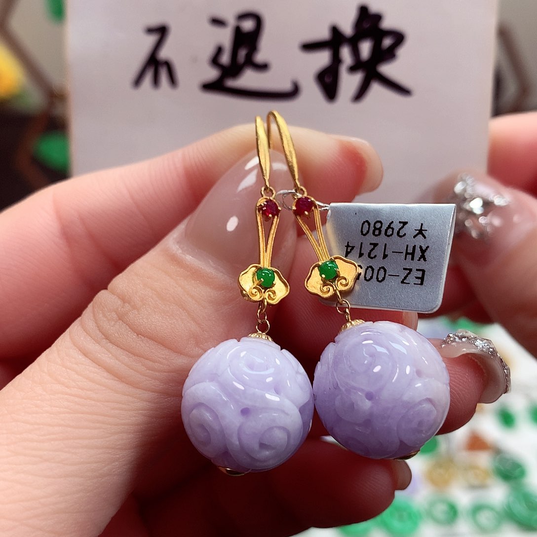 翡翠耳饰18K金镶嵌天然翡翠