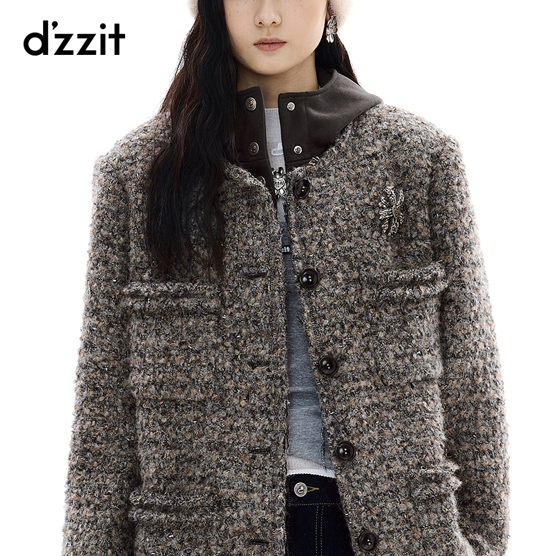 【商场同款新品】dzzit地素毛呢外套25冬小香风假两件大衣3J4G2201F