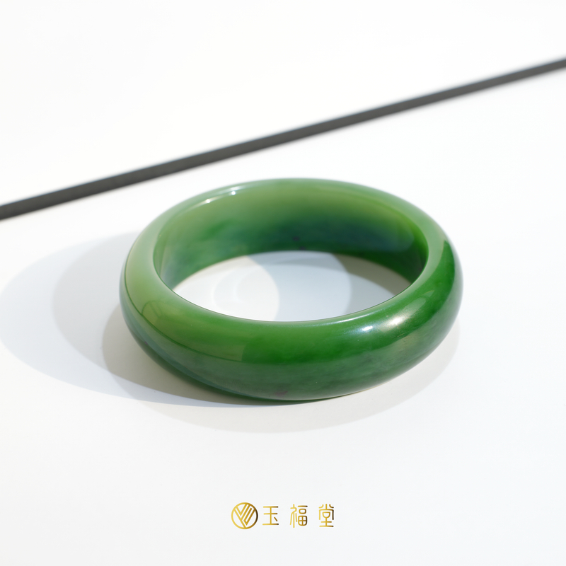 玉福堂 | 俄罗斯碧玉玉镯 | 七号坑老料红皮 |宽胎手镯菠菜绿58mm